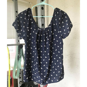 Navy and White Cat-Print Blouse Old Navy
